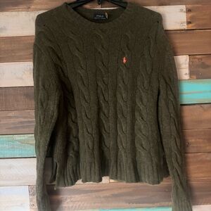 Ralph Lauren Green Cable Knit Crewneck Sweater